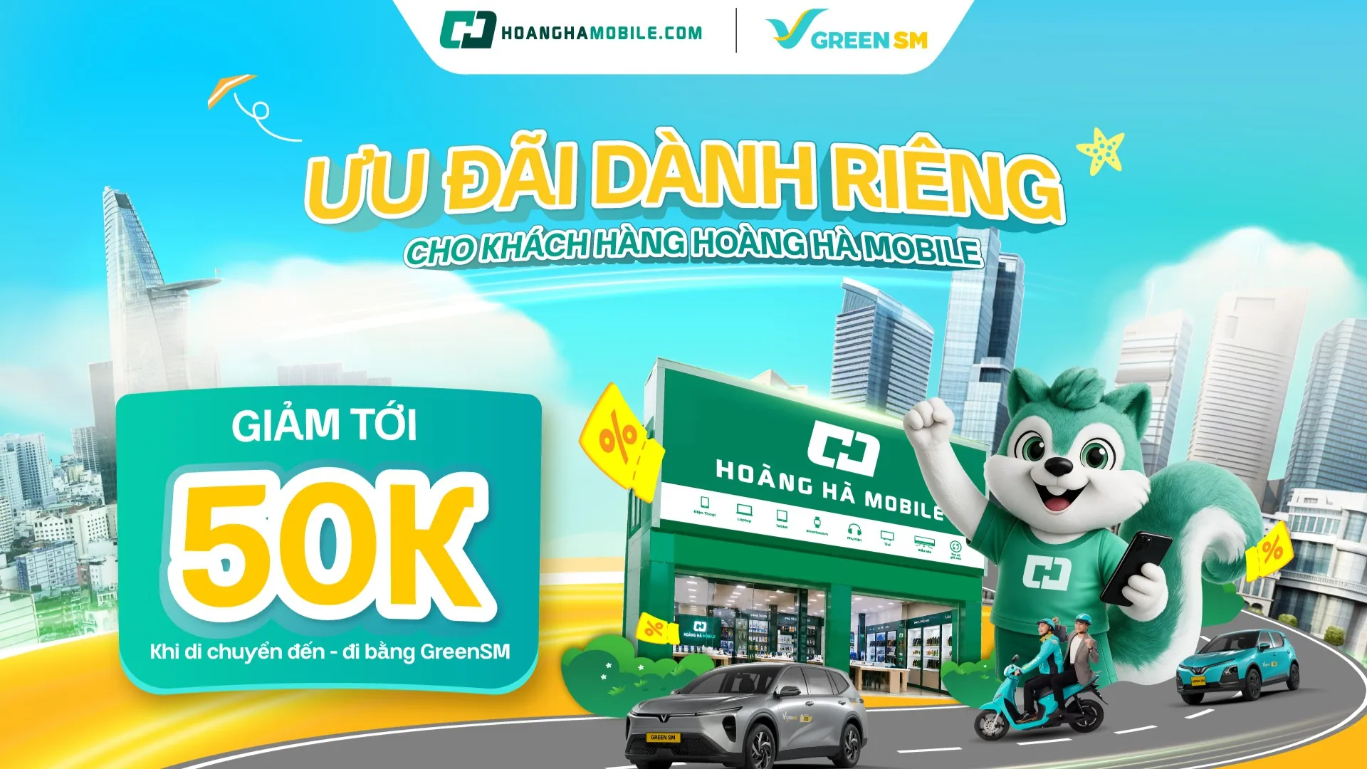 Đến Hoàng Hà Mobile bằng Green SM: Chạm ưu đãi, giảm ngay tới 50.000đ
